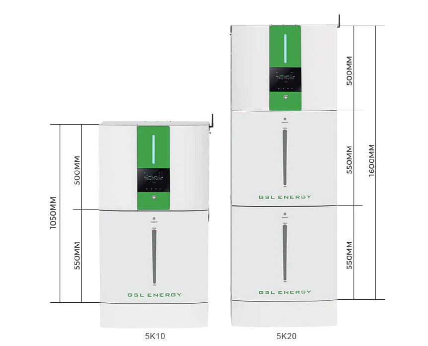 GSL All In One 5.5kw Hybrid & AC On & Off grid home battery storage system with 20.48kwh battery